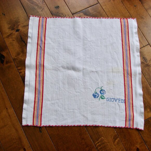 Vintage Tea Towel Linen Kitchen Glass Dish Giovedi Irish Linen Stripe Embroidery - Picture 12 of 15